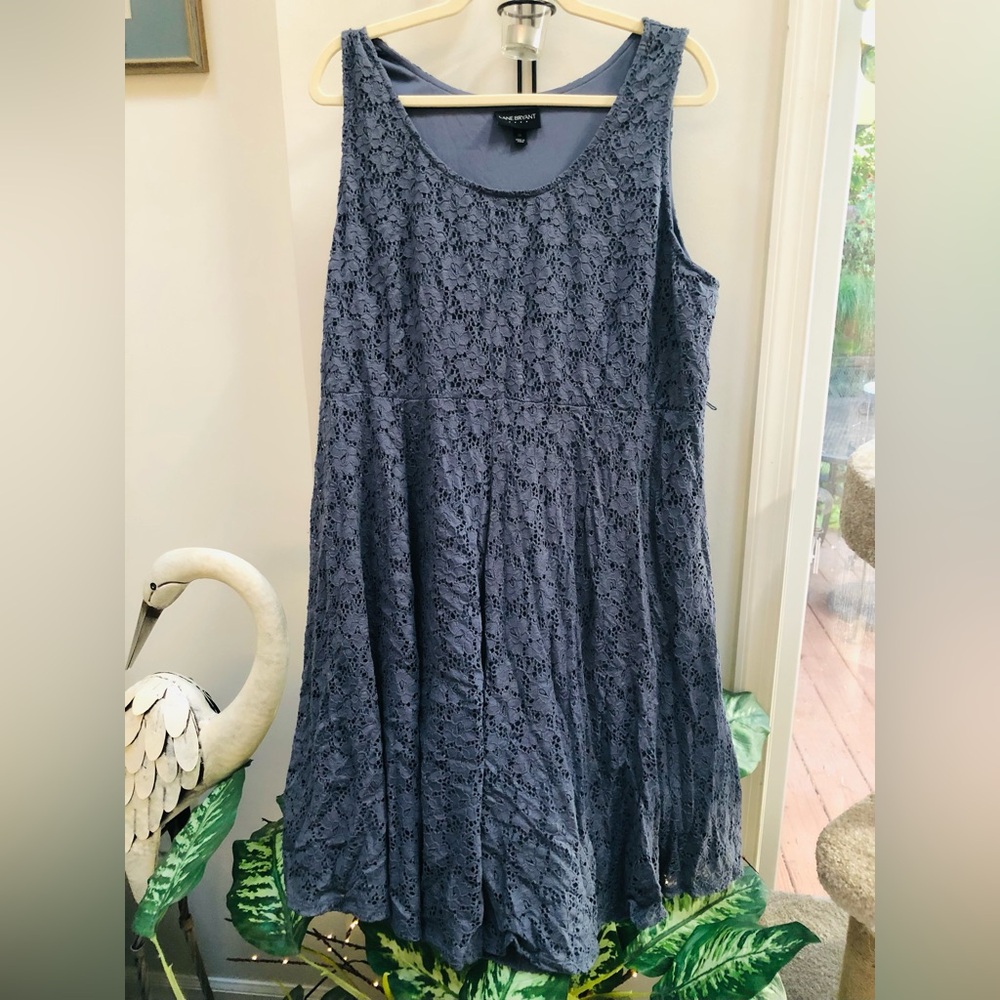 Lane Bryant Blue Gray Lacy Lined Dress